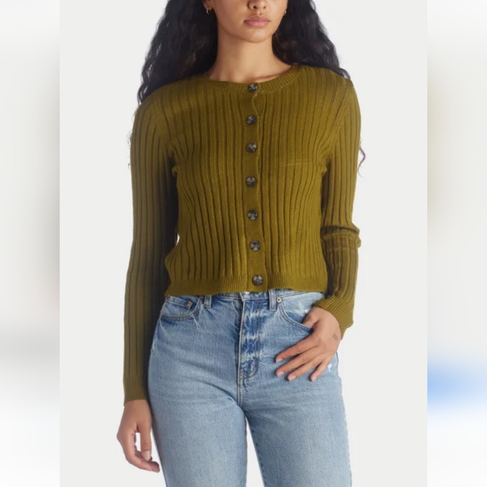 525 America Rib Knit Fitted Cardigan In Fir Green